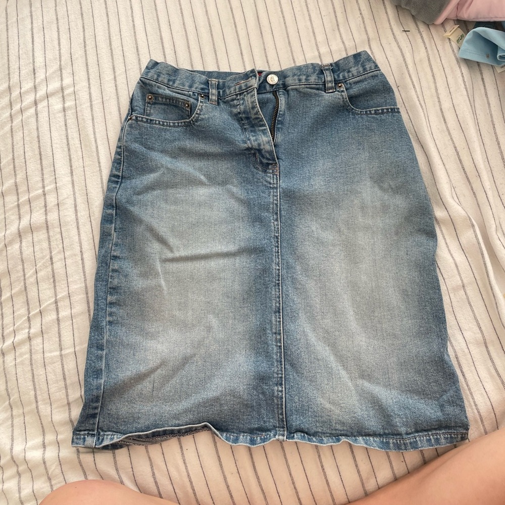 knee length denim skirt